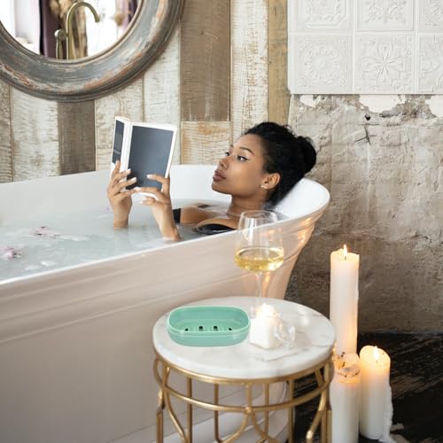 NUOBESTY Portable Waterproof Soap Dish with Lid 2pcs Set (Green Square Green Rectangle) Household Soap Case for Travel and Bathroom with Drainage for Home Use