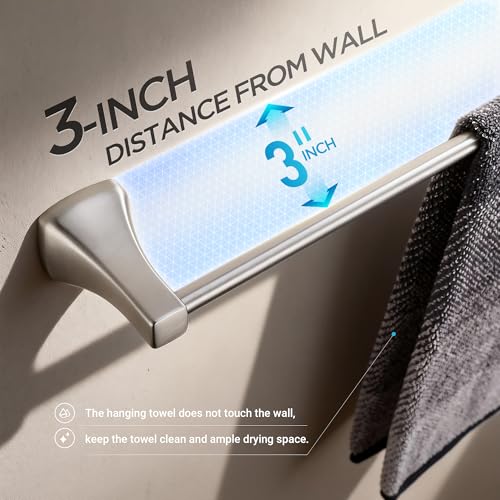 Brushed Brushed Nickel Bathroom Hardware Set 4 Piece Brushed Nickel Bathroom Accessories Set, 23.6 inch Bath Towel Bar Set | Towel Hook | Toilet Paper Holder | Hand Towel Holder - color: Brushed Nickel