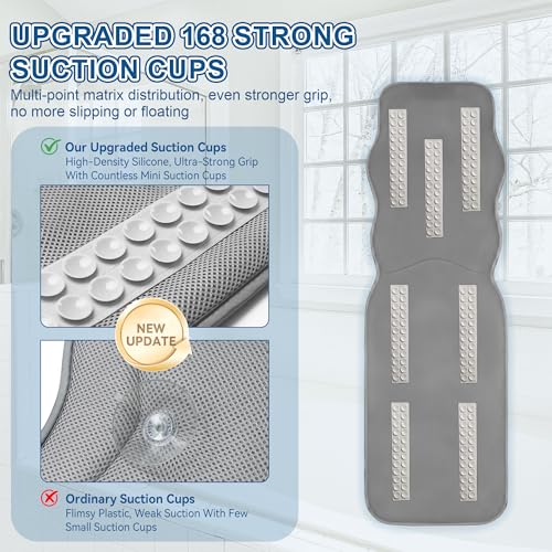 Poemland Full Body Bath Pillow for Tub - Extra Long & Thick Tub Pillow with Head, Back & Lumbar Support, 168 Non-Slip Suction Cups, Soft 5D Mesh Spa Cushion, Fits All Tubs-Gift for Soaking(Gray) - color: Gray