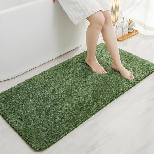 COSY HOMEER Bath Rugs for Bathroom Extra Thick- Anti-Slip Bath Mats Soft Plush Yarn Shaggy 100% Strong Mirco Polyeste Mat Living Room Bedroom Mat Floor Water Absorbent(Green,24x48 - Inches) - color: Green, size: 2' X 4' (Rectangular)
