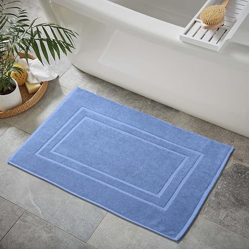 Feather & Stitch 2 Piece Towel Like Bath Mats (30x21 Inch) 100% Cotton Terry Bath Mats, Bathroom Shower Floor Mats [NOT A Bathroom Rug], Soft Absorbent Washable Mats - Faded Denim - color: Faded Denim