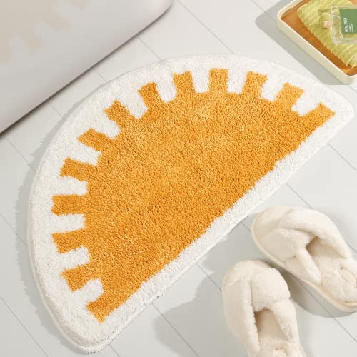 TRUEDAYS Bathroom Rugs Sun Bath Mat, Half Circle Cute Sunrise Bath Mat Soft and Fluffy, Water Absorbent Bath Rug Machine Washable Bathroom Mat - color: Yellow