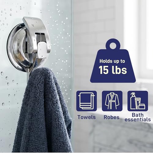 Heavy Duty Vacuum Suction Cup Hooks, Silver Plated Polished Super Suction for Kitchen Bathroom, 6 Pack - color: Silver