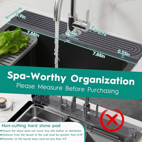 16 Inch Stone Faucet Mat for Kitchen Sink,Quick Dry Stone Mat Kitchen-Sink Water Splash Guard,Diatomite Protector with Super Absorbent&Leak Proof Circular for Kitchen Bathroom Counter（Dark Grey） - color: Dark Gray, size: 16" x 16"