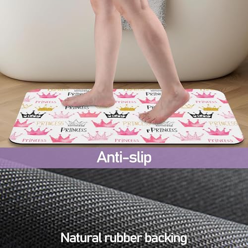 Pink Crown Bathroom Rugs, Fast-Absorbing Bath Mat, Quick-Dry Non-Slip Thin Rug for Bathroom Floor Kitchen 17"x30" - color: Pink Crown