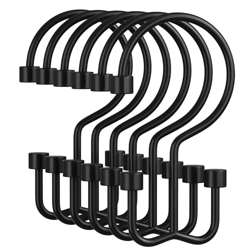 Amazer Black Shower Curtain Hooks, 12PCS Minimalist Simple Double Shower Curtain Rings, Rust-Resistant Metal Shower Hooks, Cylinders Shower Rings for Bathroom Shower Rods Curtains - color: Black, style: Cylinders - Double Hooks