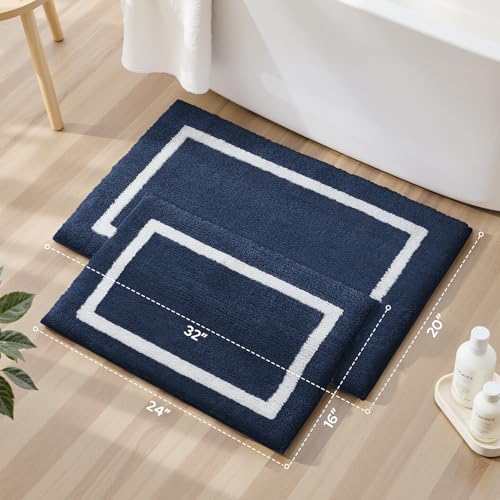 HOMEIDEAS Bathroom Rugs Sets 2 Piece, Super Soft and Absorbent Microfiber Tufted Bath Mats, Non-Slip and Machine Washable Bath Rugs(Navy Blue) - color: Navy Blue