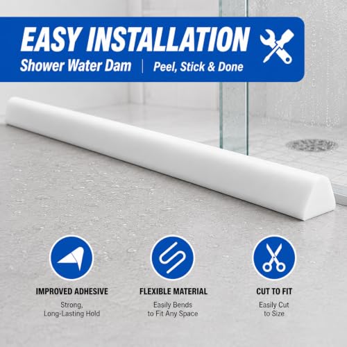 67 Inch Collapsible Shower Water Dam, Shower Threshold Water Dam Shower Barrier, Dry and Wet Separation Door Dam Water Stopper Kitchen Shower Threshold Silicon Water Blocker(Mini Trapezoid) | Flexible silicone water barrier for showers, sinks, and counter
