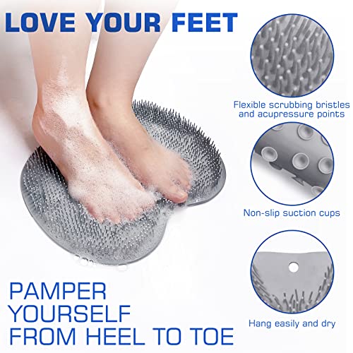Shower Foot Scrubber Mat Back Washer Exfoliating Bath Wash Pad Wall Mounted Slip Suction Cups for Use in Cleaner Men and Women - color: Gray