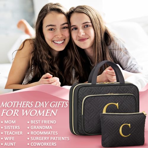 Gifts for Women, Initial Toiletry Makeup Bag Hanging Cosmetic Organizer with Embroidery Letter Personalized Nurse Teacher Appreciation Birthday Mothers Day Gifts for Mom Sister Wife Friends Auntie Her - style: C