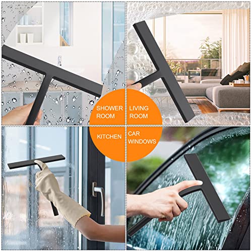 Silicone Shower Squeegee, Black, 11inch | All-Purpose, With Hook, For Shower Glass Door Window Mirror Tile Car Walls - size: 11 inch(2 hooks)