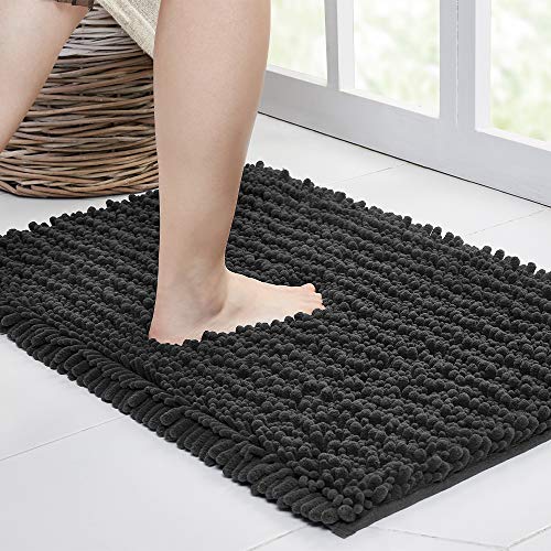 Walensee Bathroom Rug Non Slip Bath Mat (32x20 Inch Dark Grey) Water Absorbent Super Soft Shaggy Chenille Machine Washable Dry Extra Thick Perfect Absorbant Best Large Plush Carpet for Shower Floor - color: Dark Grey, size: 32"x20"