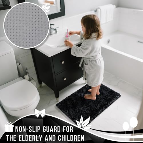 Yimobra Bathroom Rug Set 2 Piece, Luxury Shaggy Bath Mat Set with Non Slip Backing, Ultra Soft & Absorbent Mats for Bathroom Floor, Machine Washable, 31.5"x20"+24"x17", Black - color: Black, size: 24x17 + 31.5x20 Inch