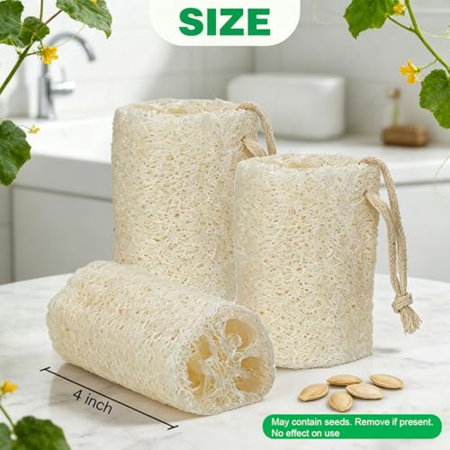 pisdoplop Natural Loofah Exfoliating Body Sponge Scrubber, 4 inch-Long Organic Loofa Luffa Plant-Based for Men & Women Skin Care Bath Shower Cleaning, Natural Sponges for Dishes - style: Natural Loofah