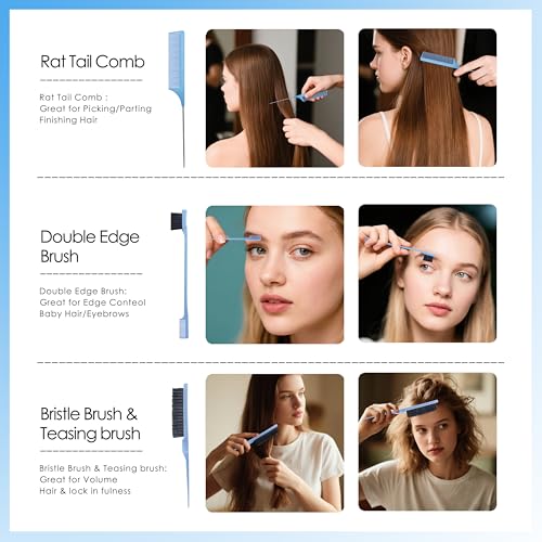 11 Pcs Hair Brush Set, Detangle Hair Brush And Spray Bottle, 3 Pieces Smooth Hairbrush For Toddlers, Suitable For Wet and Dry Hairstyles, Suitable For Adults And Children.(Blue) - color: Blue