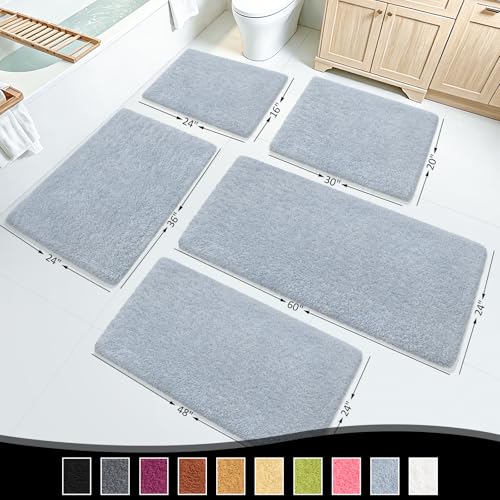 Bathroom Rugs 24"x17", Blue Grey Extra Soft Absorbent Bath Mat, Rubber Backing Quick Dry, Machine Washable Microfiber Bath Rugs for Bathroom Floor, Shower, Bedroom, Tub - color: Blue Grey, size: 24" x 17"