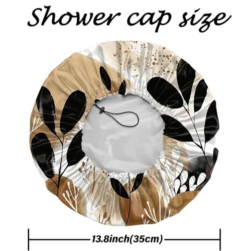 2 PCS Shower Cap Reusable Waterproof Adjustable Double Layer Elastic Dry Hair Bathing Caps Aesthetic Cute for Women Girls-Sun Moon Leaf - color: H-7-Sun Moon Leaf