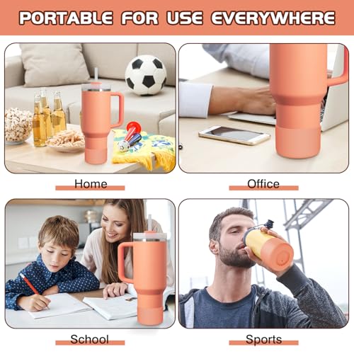 WUQID Silicone Boot Sleeve Compatible with Hydro Flask Travel Tumbler with Handle 32oz&40oz and 12-24oz Hydroflask Bottle & Stanley 20 30 40oz Tumbler, Fit 2.83-2.95in Bottom, Anti-Slip Bottle Cover - color: Nectarine