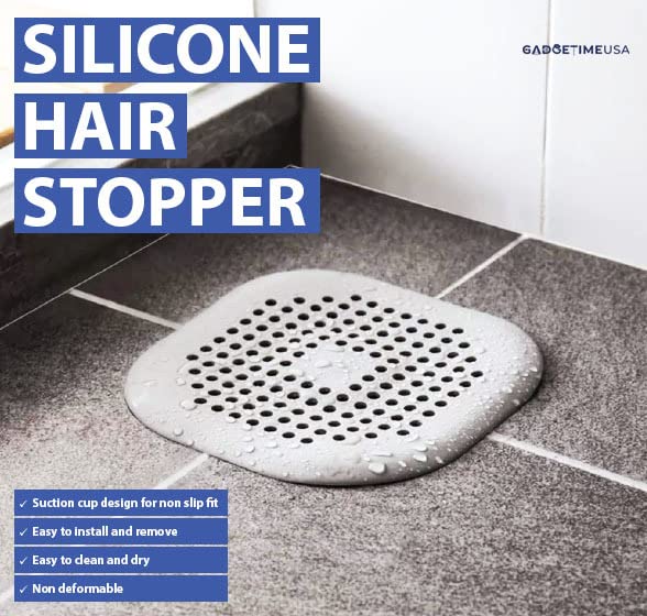 Gadgetime USA 2 Pack (White) Drain Hair Catcher -Silicone Square Drain Cover, Shower Suction Hair Stopper, Easy to Install for Kitchen, Bathtub, Sink & Laundry