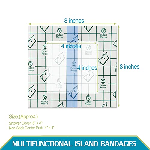 Waterproof Dialysis Catheter Shower Cover PD Catheter Shower Protector Shields with Non-Stick Center Pad for Peritoneal Dialysis Accessories Port Chest Central Line 8"x8" Pack of 25 - size: 8 x 8" with Island Dressing (Pack of 25)