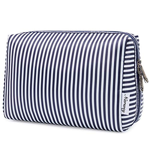 Narwey Cute Makeup Bag Travel Cosmetic Bag Organizer Toiletry Bag Make Up Bags with Compartments for Women Girls (Large, Blue Stripe) - color: Blue Stripe, style: Large