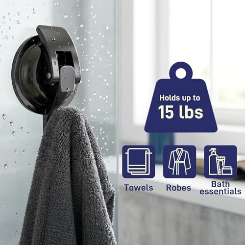 Heavy Duty Vacuum Suction Cup Hooks, Matte Black Plated Polished Super Suction for Kitchen Bathroom, 6 Pack - color: Black