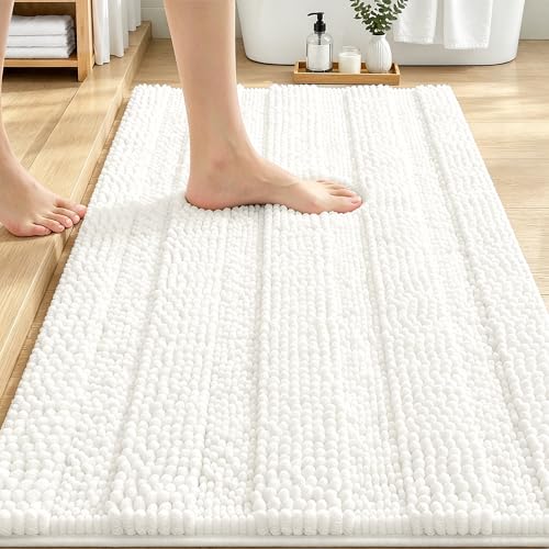 OLANLY Thick Bathroom Rugs 30x20, Extra Soft Absorbent Chenille Striped Bath Rugs, Rubber Backing, Machine Wash Dry, Bath Mats for Bathroom Floor, Tub and Shower, Home Decor Accessories, Ivory - color: Ivory, size: 30" X 20"
