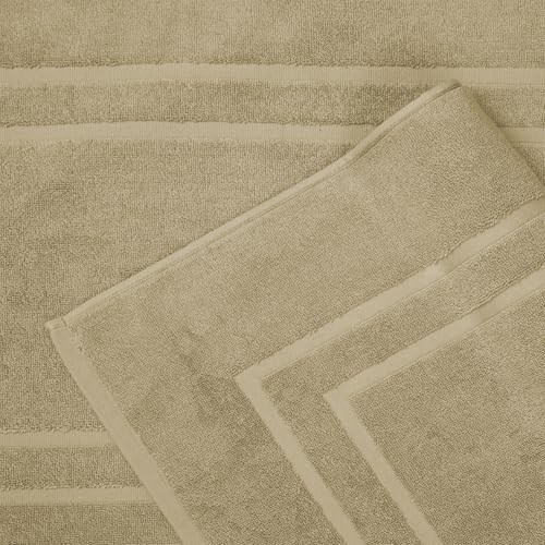 Feather & Stitch 2 Piece Towel Like Bath Mats (30x21 Inch) 100% Cotton Terry Bath Mats, Bathroom Shower Floor Mats [NOT A Bathroom Rug], Soft Absorbent Washable Mats - Linen - color: Linen