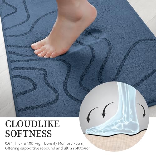 YIHOUSE Memory Foam Bathroom Rugs Sets 2 Piece - Extra Thick Ultra Soft Absorbent Bath Mat Set, Non-Slip Machine Washable Bath Rugs for Bathroom, Tub & Shower, Home Decor (17"x24"+20"x46", Dusty Blue) - color: Dusty Blue, size: 1'5" x 3'10" (17"x24"+20"x4