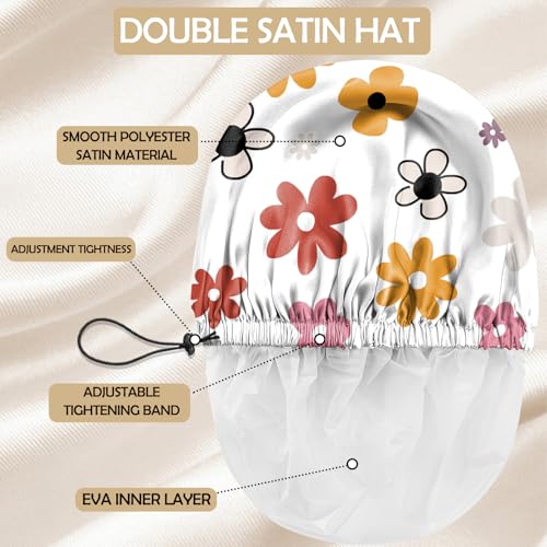2 PCS Shower Cap Adjustable Reusable Double Waterproof Layer Elastic Hair Bath Cap Cute Aesthetic for Women Girls-Flowers 2 - color: I26-Flowers 2