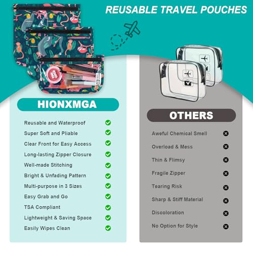 HIONXMGA TSA Approved Toiletry Bag, Set of 3 Clear Travel Toiletry Bag Quart Size Zipper Travel Pouch, Waterproof Makeup Cosmetic Bag for Women Men Kids Toiletries Carry on, Jungle - color: Jungle, Mixed Sizes