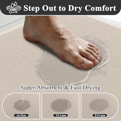 SHACOS Bath Mat Set of 2, Ultra Thin Washable Bathroom Rugs, No Slip Rubber Bath Rugs for Bathroom, Quick Dry Absorbent Bathroom Mat for Shower Outside Floor Toilet Sink (17"x24"+17"x24") - color: Beige, size: 17"x24"+17"x24"