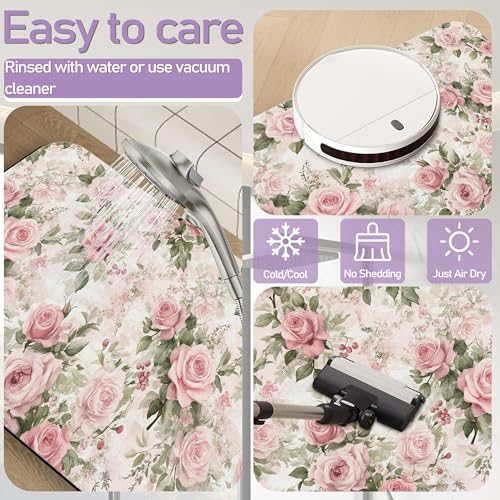 Shabby Chic Flower Bathroom Rug, Rapid Dry Absorbent with Non-Slip Rubber Base Bath Mats for Bathroom 17"x30" - color: Shabby Chic Flower