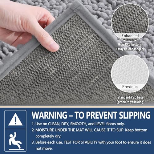 Arotive Luxury Small Bathroom Rugs 24x16, Extra Soft Thick Absorbent Shaggy Chenille Bath Rugs, Machine Wash Dry, Bath Mats for Bathroom Floor, Tub and Shower, Home Decor Accessories, Grey - color: Grey, size: 24" X 16"