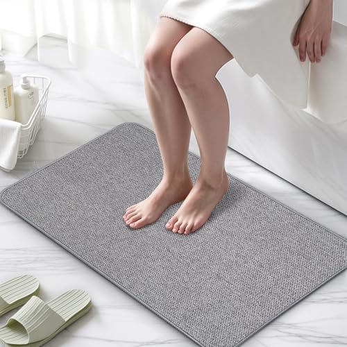 Upgraded Bath Mat 19x30Inch, Thin Bath Mats Rugs with Rubber Backing Non-Slip, Absorbent,Quick Dry Machine Washable, Home Decor Accessories Cozy Cloth Bathroom Rugs fit Under Door/Sink/Tub/Shower-Grey - color: Grey, size: 19"x30"
