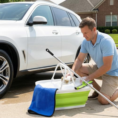 Window Cleaning Kit, Squeegee with Bucket for Windshield Cleaning, Bathroom, Shower Doors, Mirrors, Tiles, and Car Windows (Green) - color: Green