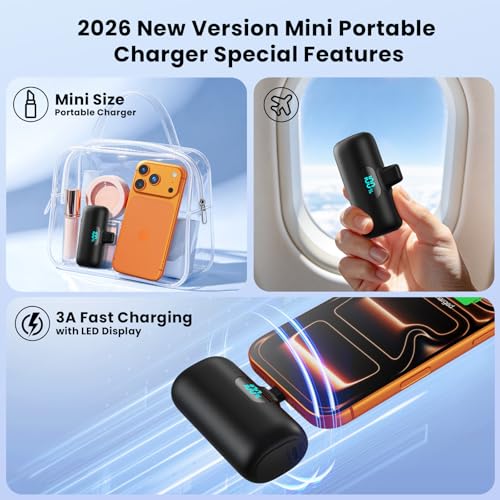[2 Pack]Portable Charger Power Bank for iPhone 17/16/15,Mini USB C Portable Power Bank 5000mAh Fast Charging Battery Pack Travel Essentials for iPhone 15/16/17 Plus/17 Pro/17 Pro Max,Samsung Android - color: Black+Pink
