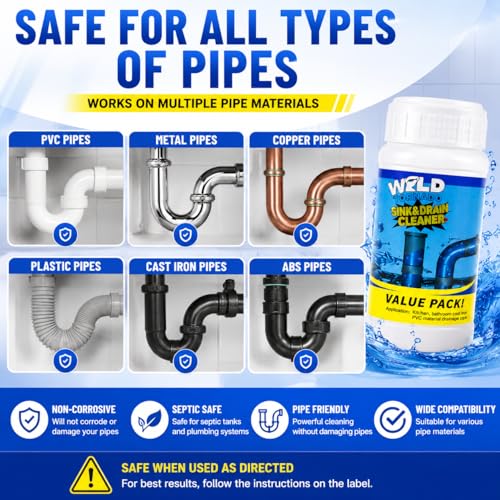 Wild Tornado Sink and Drain Cleaner, Drain Clog Remover & Opener (4pcs) | Wild Tornado Sink and Drain Cleaner, Fast Foaming Drain Clog Remover & Opener for Kitchen Sinks, Toilets & Pipes
