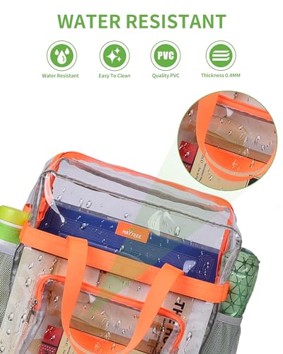 MAY TREE Clear Bag for Stadium Events 12×6×12 Clear Tote Lunch Bag with Reinforced Straps for Work, Sporting Events and Gym, Orange - color: Orange