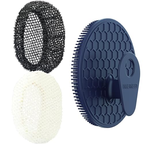 African Net Exfoliating Sponge Case with Silicone Body Brush, Dark Blue | 2in1 Quick-Dry Bath Mesh Washcloth Shower Scrubber, Massaging, Cleansing, Skin Smoother, INNERNEED - color: Darkblue