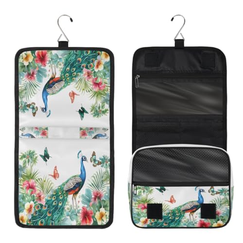 Travel Hanging Toiletry Bag for Women Girl Kinds Of Peacock Butterfly Flower Cosmetic Bag Waterproof Makeup Organizer for Accessories, Shampoo, Full Sized Container, Toiletries for Bathroom Shower - color: E 09