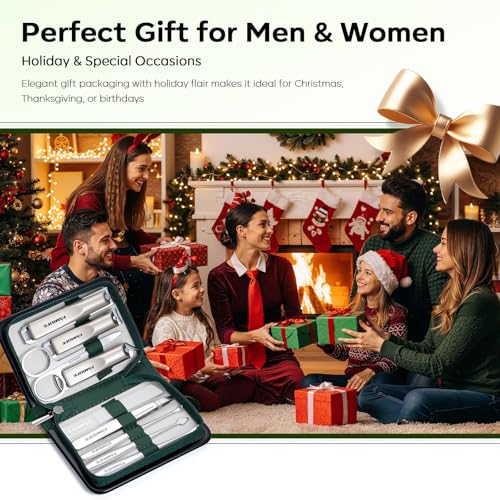 FAMILIFE Manicure Kit for Women, 9 Pcs Carbon Steel Nail Grooming Kit with Compact Case, Stylish Green Travel Manicure Set for Home, On-the-Go Care, Daily Use Nail Clipper Set (Green) - color: Green