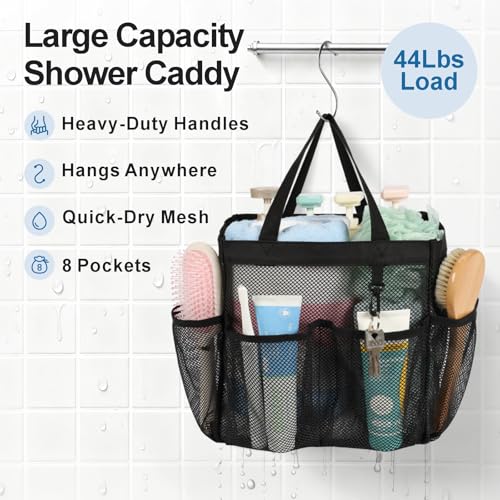 Mesh Shower Caddy Portable - 2 Packs, S-Hook, Shower Bag for Dorm Camping | 8 Pockets, 2-Handle, Quick-Dry, Toiletry Organizer, College Dorm Room Essentials for Girls, Gym, Travel & Bathroom, Black - color: 2 Pack L Black, size: L (Classic Dorm Caddy)