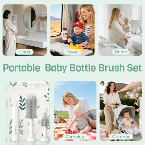 SEANCHEER S02 Electric Bottle Brush Set, Portable Baby Bottle Brush Cleaner, AA Battery-Powered & IPX7 Waterproof, with Silicone Bottle/Nipple/Straw Brush, for Home & Travel (Gray) - color: White-gray
