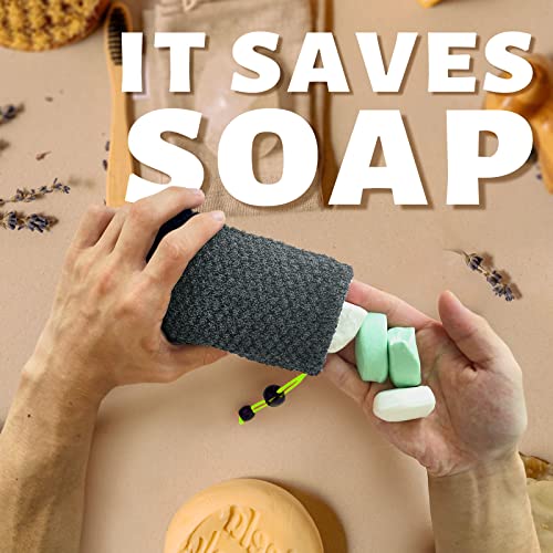 MIG4U Exfoliating Soap Bag for Shower 2 Pieces - Bar Soap Saver Pouch, Bamboo Body Scrubber Exfoliator Pocket in Travel Bathing, Grey - style: 1 exfoliation level - Grey