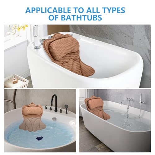 REEZEIVI Bath Pillows for Tub,Bath Pillow with 6 Non-Slip Suction Cups,Soft 4D Mesh Fabric,Bathtub Pillows for Tub Neck and Back Support,Extra Thick Luxury Bathtub Pillows,Brown - color: Brown