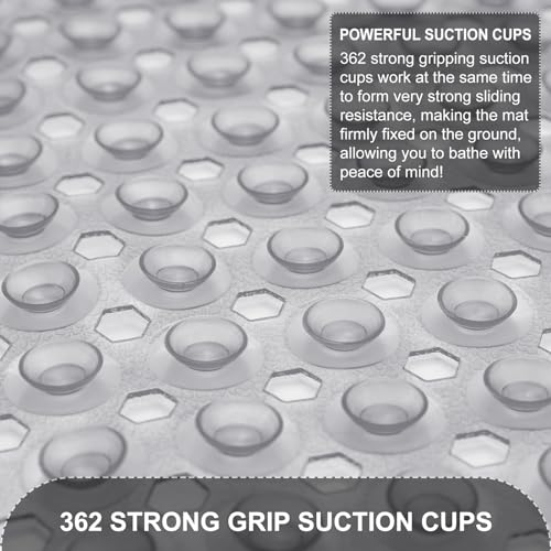 TEESHLY Upgrade Bath Tub and Shower Mats, Non Slip 40 x 16 Inch Extra Large Bathtub Mat, Machine Washable Bathmat with Drain Holes, Suction Cups for Bathroom Floor, Clear Gray - color: Grey (Translucent)