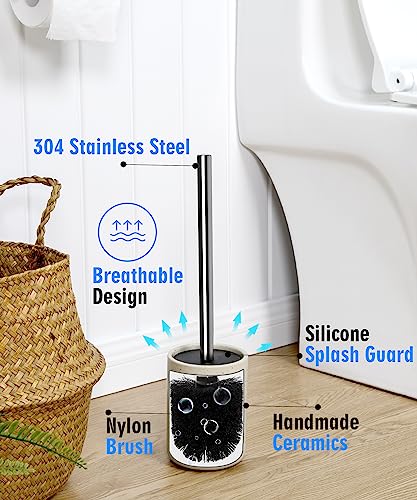 Ceramic Toilet Brush & Holder Set - Freestanding Deep-Cleaning Toilet Bowl Cleaner Brush, Stainless Steel Handle, Small & Sturdy for Storage, Easy to Clean, Non-Scratching - color: Sand