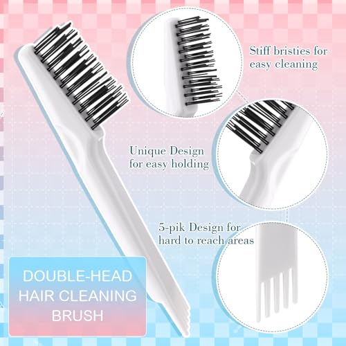 Boao 2 Pcs Hair Brush Cleaning Tool Set,2-in-1 Double Headed Hair Brush Comb,Metal Toothed Cleaner Dirt Remover, Portable Hairbrush Cleaner Tool for Removing Dust Home Salon Use(Pink and White) - color: Pink and White