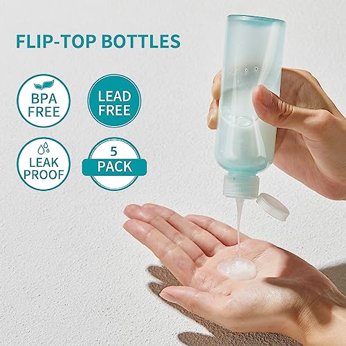 LISAPACK 3.4 oz Travel Bottles for Toiletries, Plastic Travel Size Containers for Shampoo Conditioner TSA Approved, Empty Small Squeeze for Lotion, Leak Proof Mini Liquid Tube Refillable Light Green - color: Light Green